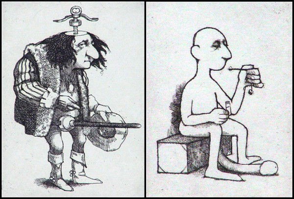 Charles Bragg (b. 1931) Californian (two): SWORDSMAN; SITTER, two etchings, each signed in pencil, from the numbered editions 300, plates 5 x 3 ½"& 3 x 2 ¼", both with full margins, inventory stickers on verso, otherwise in good condition. (