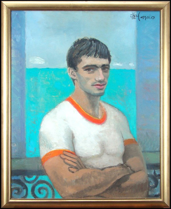 Carlo Cancio (b. 1961) Puerto Rican: PORTRAIT OF A YOUNG MAN, 1996, oil painting on canvas, signed and dated upper right, 30 x 24", framed.