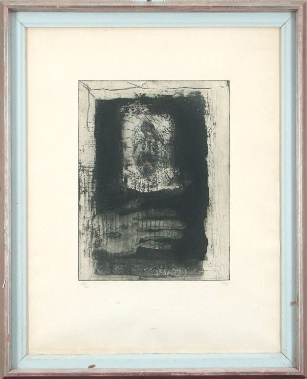 Antoni Clave (1913-2005) Spanish: UNTITLED, etching, signed in pencil, from the numbered edition 50, image 15 ½ x 11 ½", sheet 25 x 20", framed with glass, toning, discoloration, scrapes in margins, otherwise in good condition.