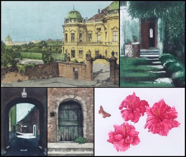 Luigi Kasimir, Christal Verhalen, Martha Purdie & : Luigi Kasimir, VIENNA, color etching, signature on plate, image 9 x 12 ¼"; Together with Christal Verhalen, DOORWAYS; CACTUS, four color etchings, each signed in pencil, the from the numbered edition