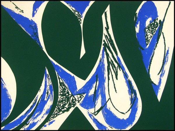 Lee Krasner (1908-1984) American: FREE SPACE, color screenprint, signed in pencil, from the numbered edition 175, published by Transworld Art, with stamp on verso, sheet 19 ½ x 26", scuffs, a few soft handling creases, hinges on vers