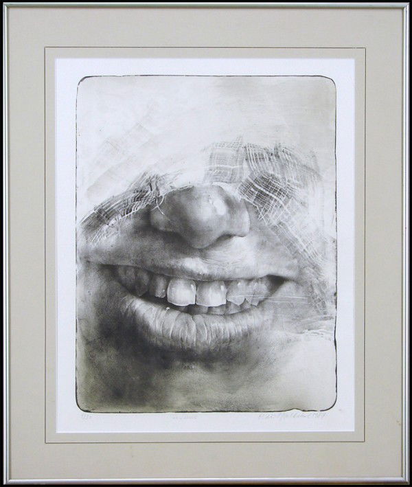 Oldrich Kulhanek (b. 1940) Czechoslovakian: THE SMILE, 1987, color lithograph, signed in pencil, from the numbered edition 30, 19 x 14 ¾", full margins, framed.
