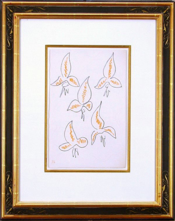 Henri Matisse (1869-1954) French: FLEUR DE LYS from Poemes de Charles D'Orleans, 1950, color lithograph, sheet 16 x 10 ¼", very nicely framed, with glass, soft creases, minor toning, faint ghost impression of another image, otherwise