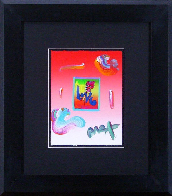 Peter Max (b. 1937) German/ American: LOVE, acrylic painting over print, signed lower center, 11 x 8 ½", framed.