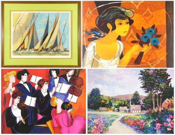 Marcel Mouly, Yves Gannes, Linda Kinff & Alex Pere: Marcel Mouly, SAILING, color lithograph, signed in pencil, from the numbered edition 150, image 19 ½ x 26", full margins, framed with glass, toning in the margins at the mat, light staining, glue sta