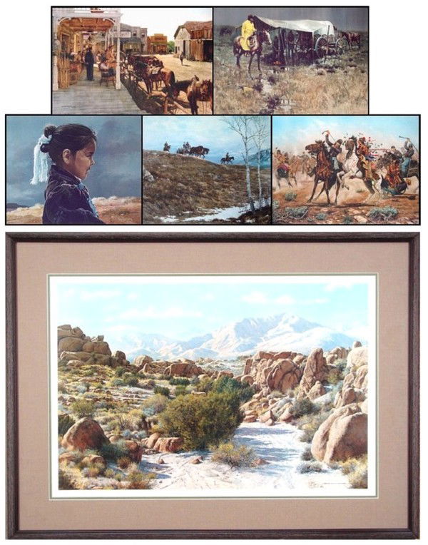 Portfolio & Bernard Wynn (eight): FRANKLIN MINT GOLD MEDAL PORTFOLIO OF WESTERN ART, incomplete portfolio, artists include: Joe Ruiz Grandee, Donald Teague, Ray Swanson, James Reynolds, Gordon Phillips, Joe Beeler, John Clymner, lacki