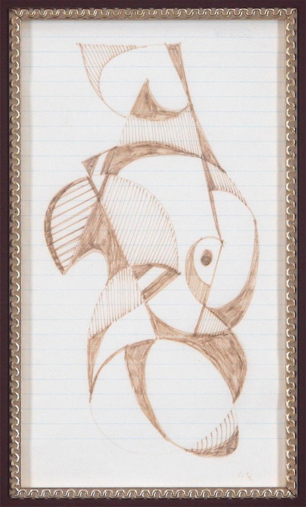 Anthony Quinn (1915-2001) Mexican: UNTITLED, ink marker on notebook paper, initialed lower right, sight 9 x 5", framed, some natural? fading, otherwise in good condition.