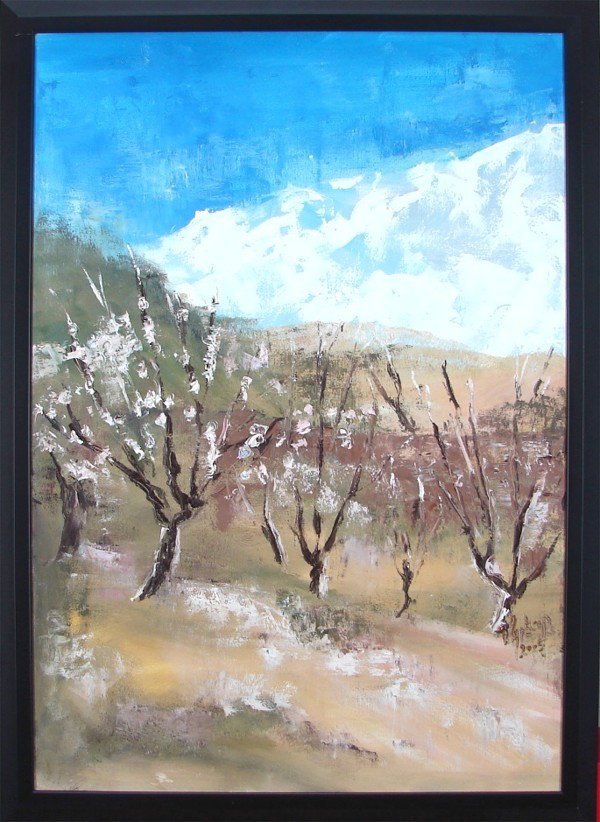 Vanecha Roudbaraki (b. 1966) Iranian: ZAGROS III, 2005, oil painting on canvas, titled signed and dated on verso, 45 ½ x 28 ¾", with artist's Parisian stamp on stretcher bar, framed.