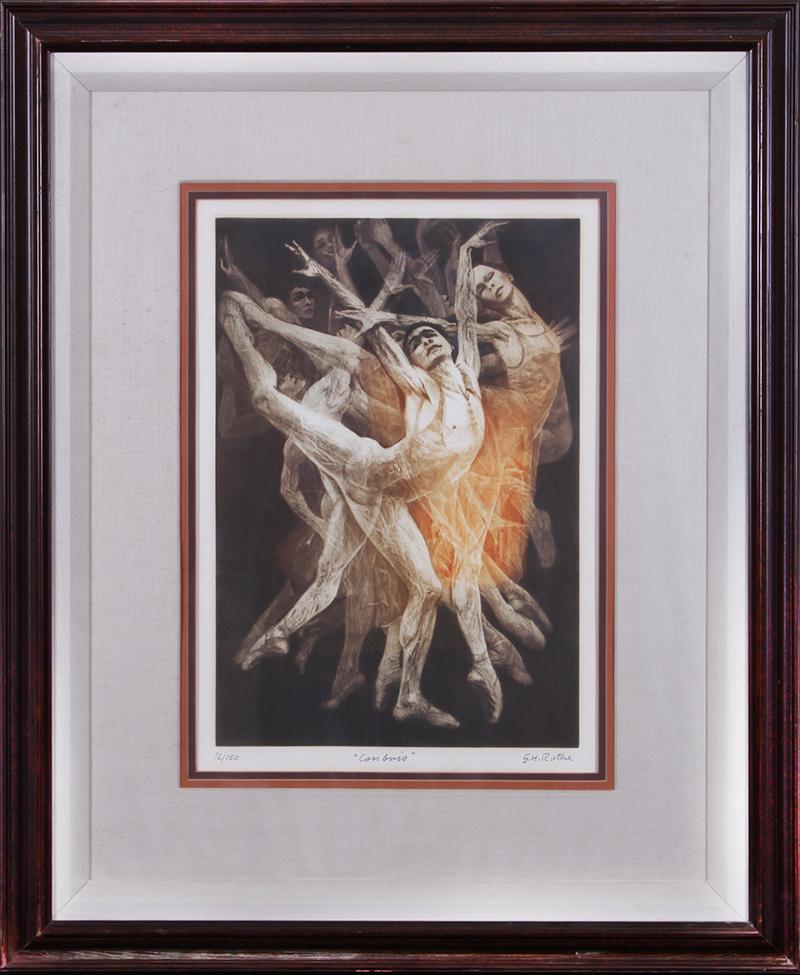 G. H. Rothe (1935-2007) German: CONBRIO (R.51), 1982, color mezzotint, hand-inked colors may vary, signed and numbered 72/150 in pencil, image 16 x 11”, full margins, frame 29 x 24” with glass.