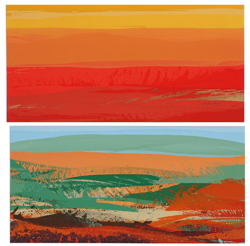 Artist Joseph Grippi (1924-2001) American: SUMMER AND AUTUMN, two color screenprints, both signed in pencil lower right, images 14 x 28”, sheets 18 x 32”. (2)
