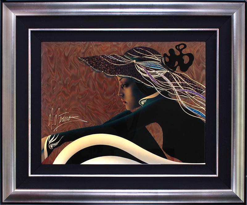 Martrios Manoukian (b. 1947) Armenian American: DEEP AND CERTAIN, mixed media with acrylic and glitter, signed lower center left, sight 24 x 32”, frame 39 x 47”. Purchased from Princess Cruise Lines on August 20th, 2006 for $33,500.