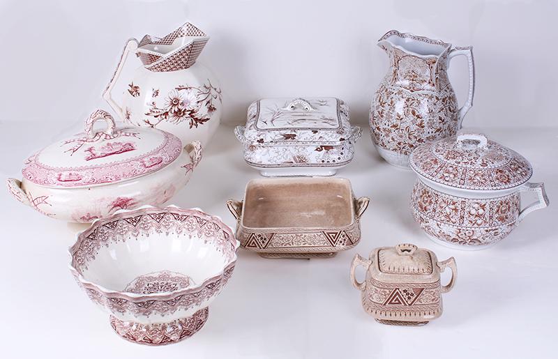 Victorian Porcelain Brown Transferware  (eight) (1 of 12)