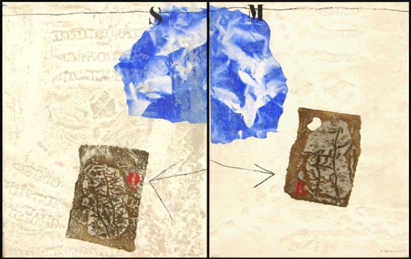 James Coignard (1925-2008) French (three): PERTURBATIONS DU BLANC (S.491-493), 1981, the portfolio of three color carborundum gravures, each signed in pencil, from the numbered edition 75, each sheet 17 x 22", in portfolio case with tirage she