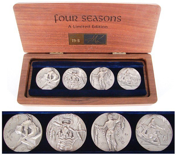 Salvador Dali (1904-1989) Spanish: FOUR SEASONS, 1978, the set of four medallions, signatures in design, each 50 mm diameter, from the edition of 1000, designated 112-B, distributed by International Art Publishers, Bermuda, licensed by