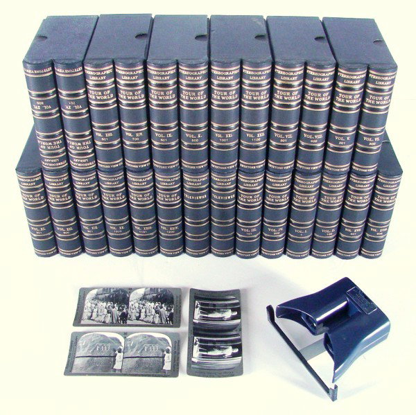 Decorative Arts: Keystone Stereographic Library: Vo: TOUR OF THE WORLD, stereoscopic photographic views (stereographs), stereograph of two images of the same subject, usually with a camera with two lenses placed 2.5 inches (6 cm) apart to simulate the p