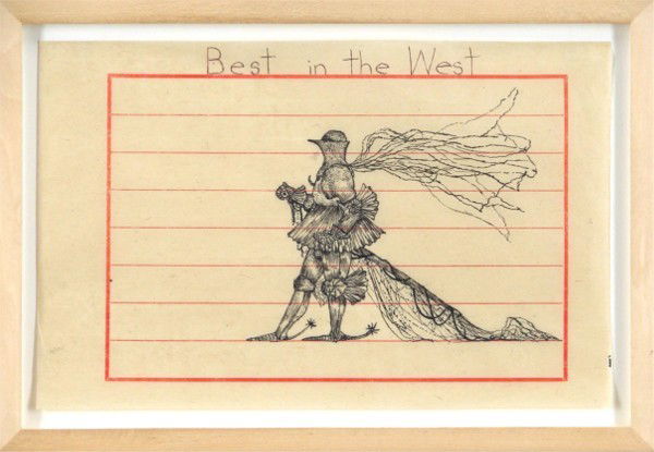 Chris Hammerlein (b. 1962) American: BEST IN THE WEST, 1996, ink drawing on paper, 11 ¼ x 7 ¼", framed, in good studio condition.