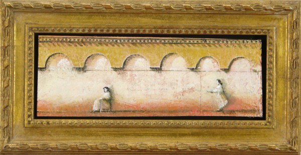 Laurent Hours (20th Century) French: LA LETTRE, 1995, acrylic painting with resin on fiberglass, signed and dated lower right, 5 x 14", very nicely framed.