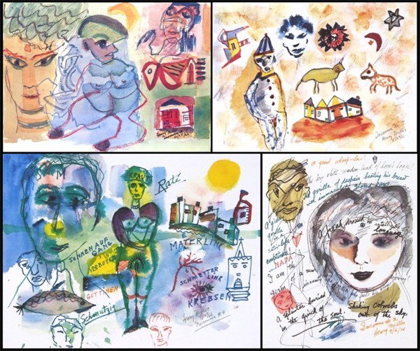 Henry Miller (1891-1980) Californian: INSOMNIA & THE DEVIL AT LARGE, portfolio of twelve color prints, each with signature in design, sheets 17 x 22" & 22 x 17", along with a hand-signed book, from the edition 385, foil dust jacket has te