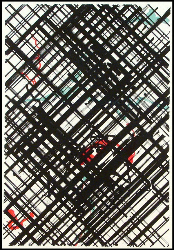 Ed Moses (b. 1926) Californian: VIDAL TRAC, 1988, color lithograph, signed in pencil, from the numbered edition 25, image 23 ½ x 16", sheet 33 x 25 ¼", soft creases and toning right sheet edge, otherwise in good condition.