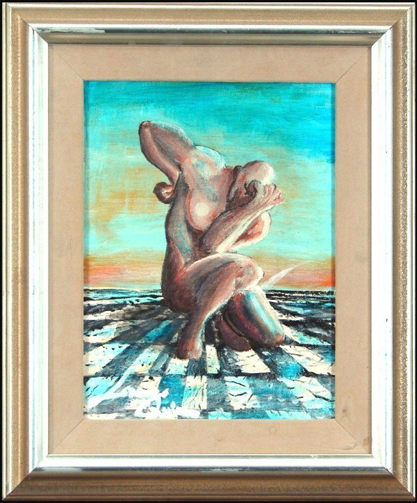 Lorenzo Quinn (b. 1965) American: THINKING OF MY BROTHER, oil painting on canvas, signed lower left, 12 x 9", framed, minor surface soiling; Together with Anthony Quinn ephemera collection including color photographs of Anthony Quinn