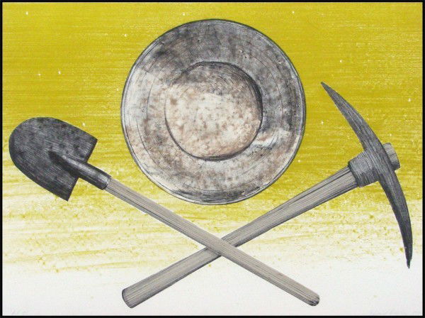 Ed Ruscha (b. 1937) American: PICK PAN & SHOVEL, 1980, color lithograph, signed in pencil, artist's proof aside from the numbered edition, sheet 22 ¼ x 30", printed at Cirrus, with blindstamp, published by LACMA.