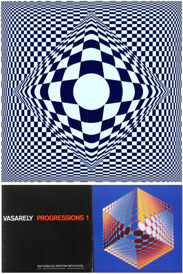 Victor Vasarely (1908-1997) Hungarian (four): UNTITLED, color screenprint, signed in pencil, from the numbered edition 325, image 18 ¾ x 18 ¾", full margins, creases and soft handling creases, mainly in margins, small tear lower left corner; To