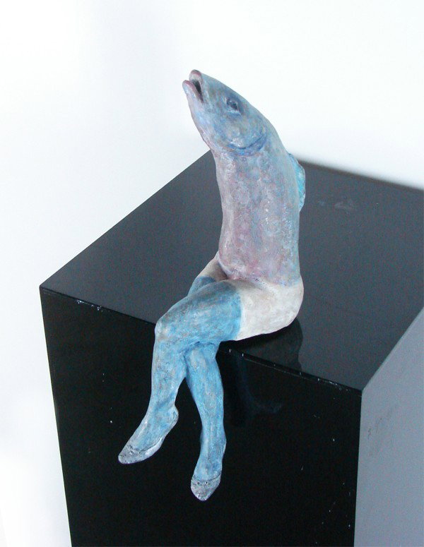 Chloe White (20th /21st Century) British: FISH FATALE, painted hand-construction ceramic sculpture, signed underneath, 12 ¾" tall.