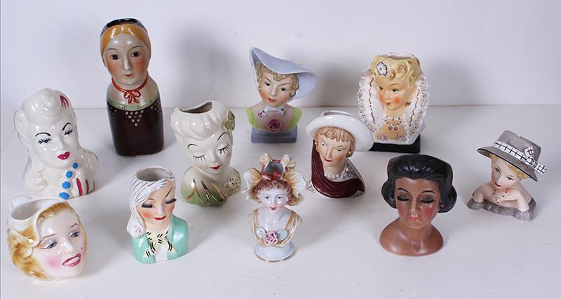 Ceramics Head Vase Planters  (10), Softbound Book & Marilyn Monroe Cup   (twelve) (1 of 6)