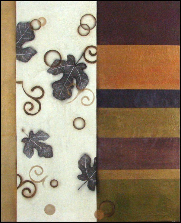 Kaoru Mansour & another (two): UNTITLED, acrylic painting on canvas, signed on verso, 44 ½ x 36"; Together with Japanese School, GEISHA, color woodblock print, character stamp upper right, 10 ½ x 7 ½", framed.