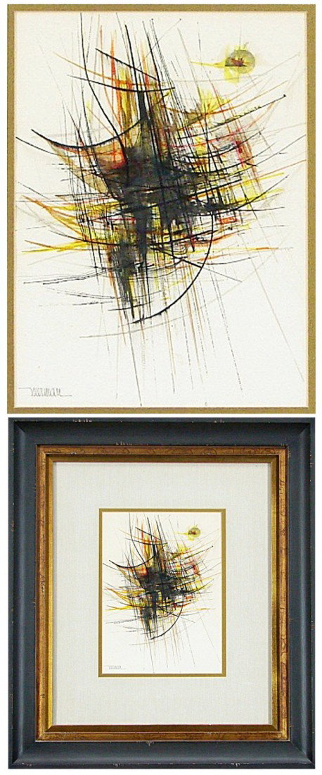 Leonardo Nierman (b. 1932) Mexican: UNTITLED, watercolor on paper, signed lower left, sight 11 ½ x 8 ½", framed with glass, natural speckles lower left?, otherwise in good condition.