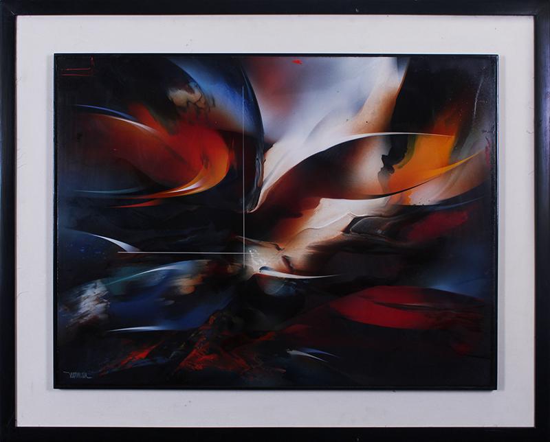 Leonardo Nierman (b. 1932) Mexico: MOMENT OF CREATION, 1998, acrylic painting on Masonite, signed lower left, dated and titled on verso, 23 ¾ x 31 ½”, frame 32 x 40”.