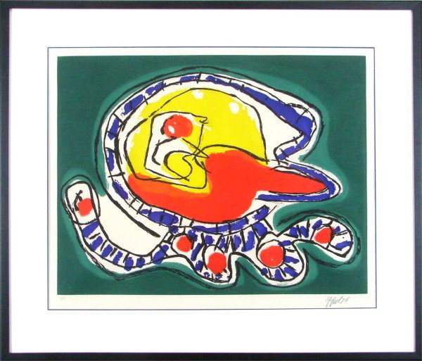 Karel Appel (1921-2006) Dutch: TETE MONTAGNE II (MAEGHT 1985 p.19), 1976, color aquatint etching, signed in pencil, from the numbered edition 75, image 27 x 35 ¼", full margins, framed, a few small surface scuffs, otherwise in goo