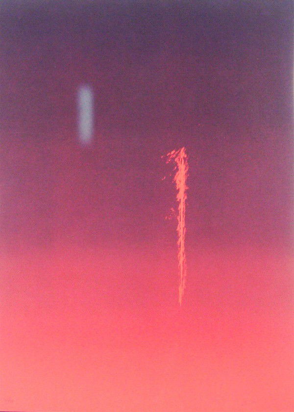 Eric Orr (1939-1998) American: UNTITLED #1, color lithograph, signed in pencil, from the numbered edition 75, sheet 30 x 22", soft handling crease upper right, soft handling crease and a tiny 1/16" tear upper sheet edge, otherwise