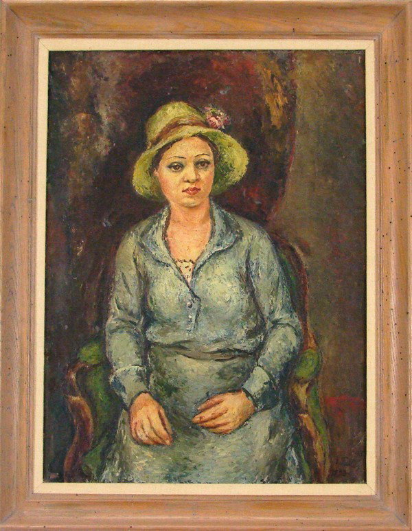 Isaac Pailes (1895-1978) French: SEATED WOMAN, 1930, oil painting on canvas, signed and dated lower right, signed on verso, 31 7/8 x 23 ¾", framed, hairline cracks, small losses, minor flaking, otherwise in generally good condition.