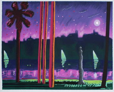 Carlos Almaraz (1941-1989) Mexico California: SUAVE COMO LA NOCHE, 1985, color screenprint, signed and numbered PP 11/15 in pencil, printed by Richard Duardo, sheet 24 ¼ x 30 ½”.