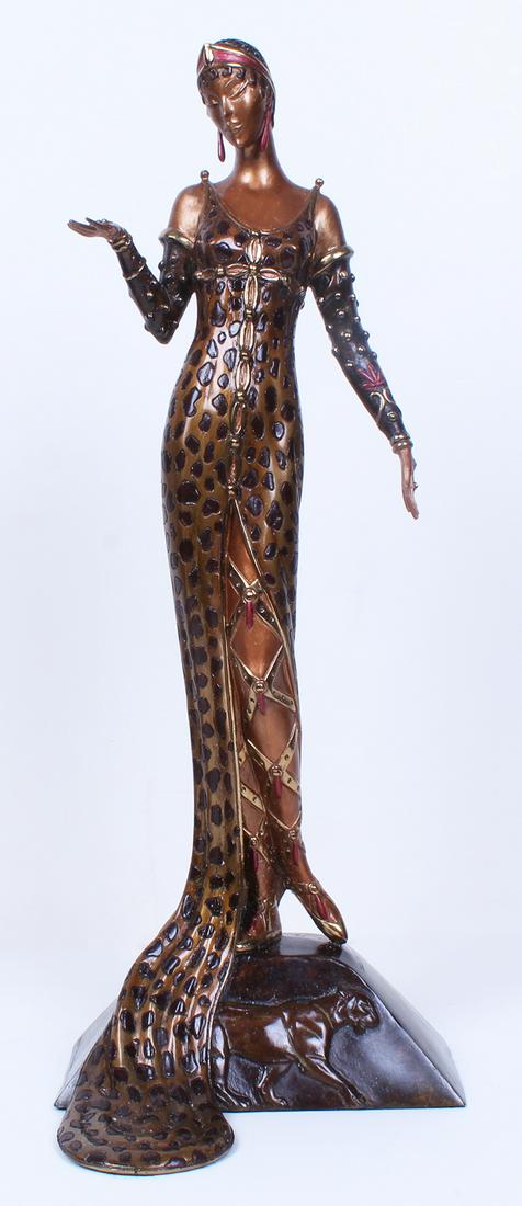 Erte (1892-1990) Russian French: JULIETTA (Estorick 147), 1987, cast bronze sculpture with cold painting and patina, signed and numbered 110/500, published by Seven Arts LTD London, 18 ¼ x 7 x 7”, weight 11 lbs.