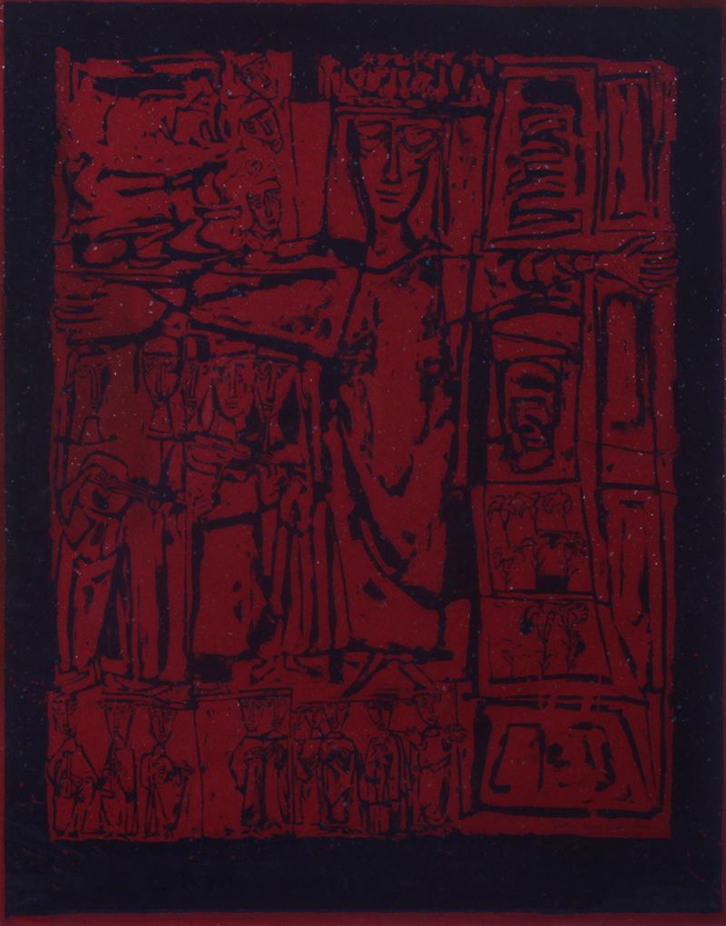 Sister Mary Corita Kent (1918-1986) California: AS A CEDAR OF LEBANON (Red) (53-03), 1953, color screenprint, signed in ink lower right, sight 23 x 18”, frame 31 x 26” with Plexiglas.