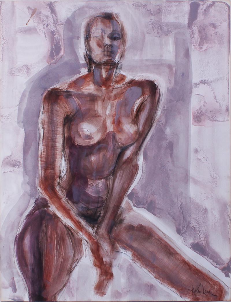 Artis Lane (b. 1927) California, New Mexico, Ontario Canada: SEATED NUDE, gouache, watercolor and charcoal on paper, signed lower right, 26 x 20”, frame 36 x 29 ½”.
