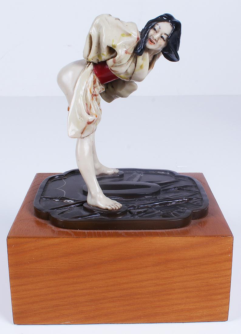 Ralph Massey (b. 1938) California: TOSHIKO MOONING, cast polyester resin sculpture with airbrush lacquer finish, signed and numbered 1/10, a unique from an unrealized edition of 10, with artist designed wood stand overall 9 ½ x