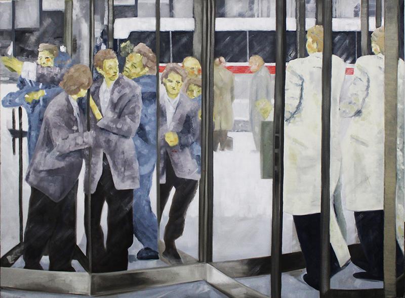 Faris McReynolds (b. 1977) American: REVOLVING DOOR, 2005, oil painting on canvas, signed and dated and titled on verso, 48 x 64”.