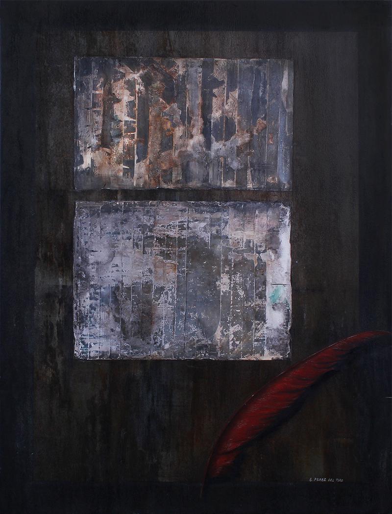 Eugenia Perez del Toro (20th Century) Mexico: LA TEXTURAS, oil painting and mixed media on Masonite, signed lower right, 31 ¾ x 23 ¾”.