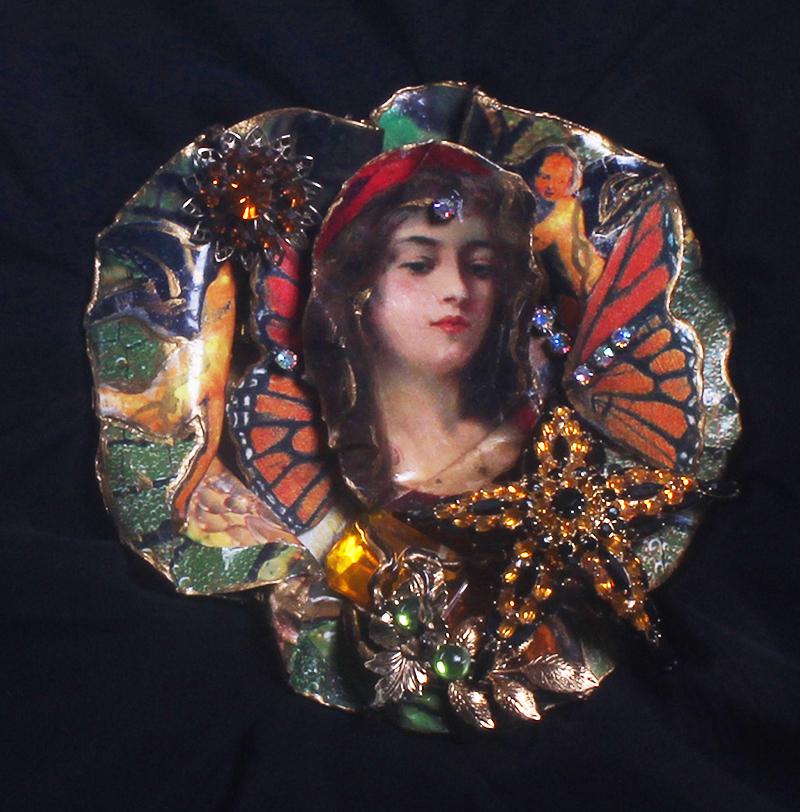 Shayna Saide La Beouf (1942-2022) New York California: TENDER HEART, one of a kind mixed media collage, signed and titled and dated on verso of artist designed frame signed and titled and dated on verso of frame 15 ¼ x 15 ¼ x 2 ½&rdqu