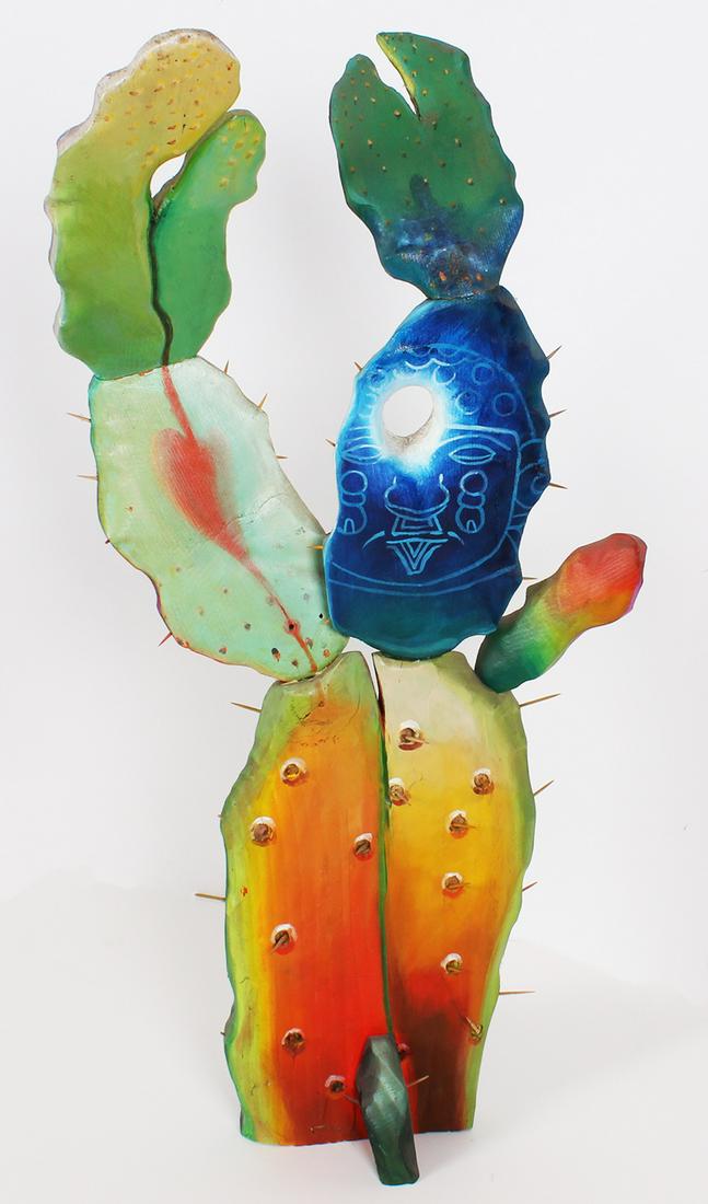 Raoul De La Sota (20 th / 21 st Century) California: MOON CACTUS, 2000, acrylic painting on wood sculpture, a signature not found, label underneath, 30 x 14 x 6”.