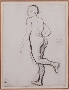 Albert Besnard  (1849-1934) French: FEMME NUE, graphite drawing on paper, initialed center right, artistâ€™s stamp lower left, sight 10 &frac14; x 7 &frac34;&rdquo;, frame 23 x 19&rdquo; with Plexiglas. Provenance: Pasquale Iannett