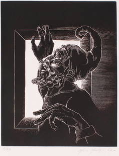 Mario Martin del Campo  (b. 1945) Mexican: BUFON, 1982, woodcut print, signed and numbered 5/23 in pencil, printed by Kyron with blind stamp lower right, image 10 x 8&rdquo;, sheet 17 &frac34; x 15&rdquo;.