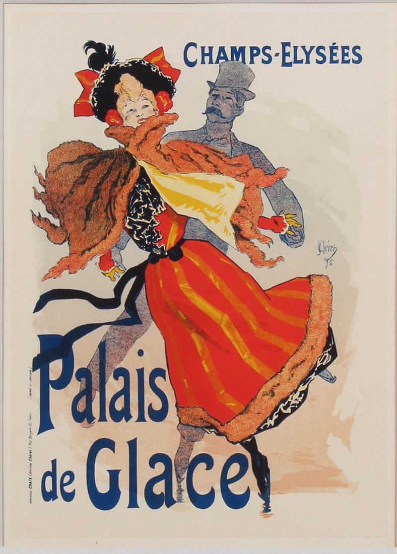 Jules Cheret (1836-1932) French: PALAIS DE GLACE, CHAMPS ELYSEES from Les Maitres de Lâ€™Affiche, 1896, color lithograph, signature in design, sight 12 ¾ x 9 ½”, printed by Chaix at Atelier Cheret, blind stam