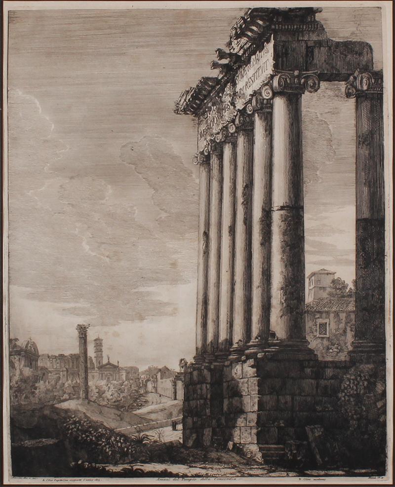 Luigi Rossini (1790-1857) Italian: VIEWS OF ROME, 1819, engraving, plate 18 x 14”, apparently with full margins, frame 33 x 29” with glass.