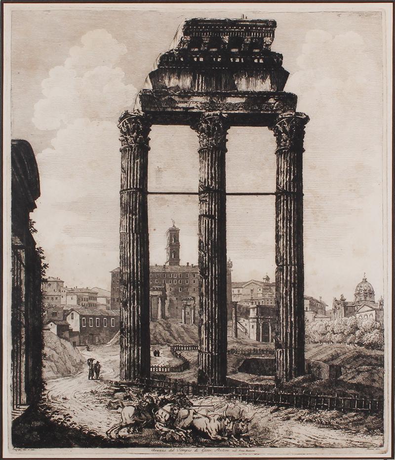Luigi Rossini (1790-1857) Italian: VIEWS OF ROME, 1821, engraving, plate 18 x 15 ¼”, apparently with full margins, frame 33 x 29” with glass.