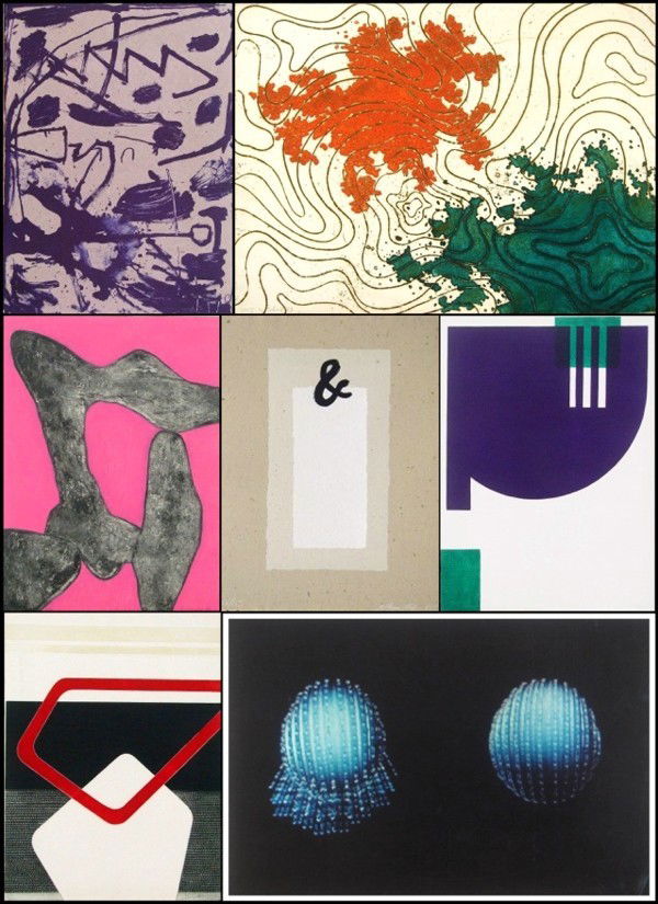 Yannick Balif, Bender, James Brown, De Butler (2),: James Brown, UNTITLED PURPLE ON BROWN, color lithograph; Yannick Balif, UNTITLED, color intaglio print; Bender, UNTITLED, 1985, c-print on Kodak paper, signed; De Butler, UNTITLED, two intaglio etchin