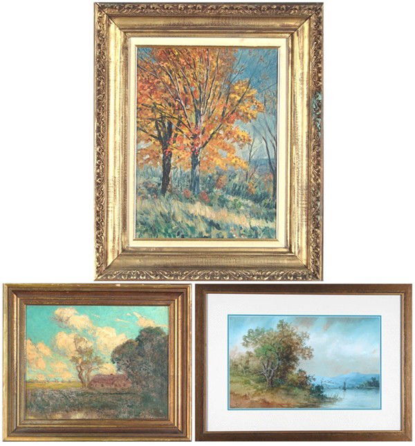 Charles Edholm, Dutch School & James Northcole (th: LANDSCAPE, oil painting on Masonite, signed lower left, 16 x 11 ¾”, craquelure, some contraction in black paint, scratch lower right, small chip lower right side; Dutch School, ON A DUTCH FARM, oil